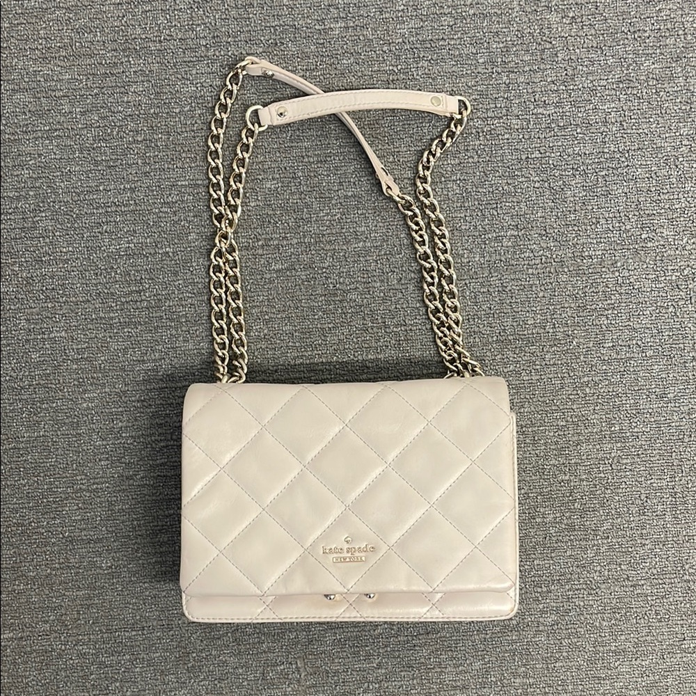 Kate Spade Cream Quilted Shoulder Bag with Gold Chain